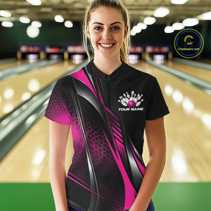 Black And Purple Custom Bowling Jersey, Bowling Tournament Women Quarter-Zip Shirt IPHW12208