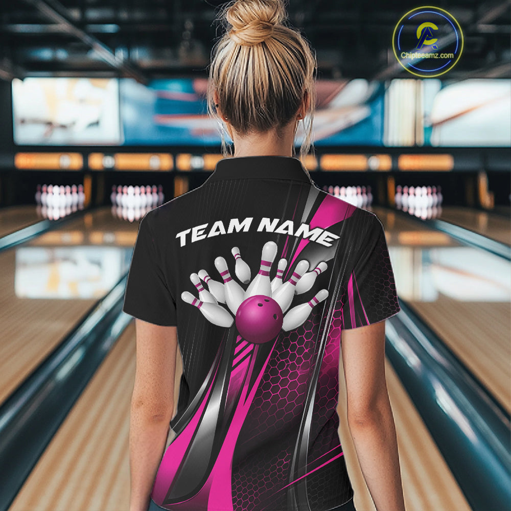 Black And Purple Custom Bowling Jersey, Bowling Tournament Women Quarter-Zip Shirt IPHW12208