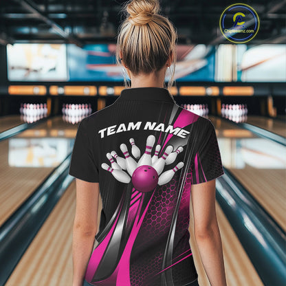 Black And Purple Custom Bowling Jersey, Bowling Tournament Women Quarter-Zip Shirt IPHW12208