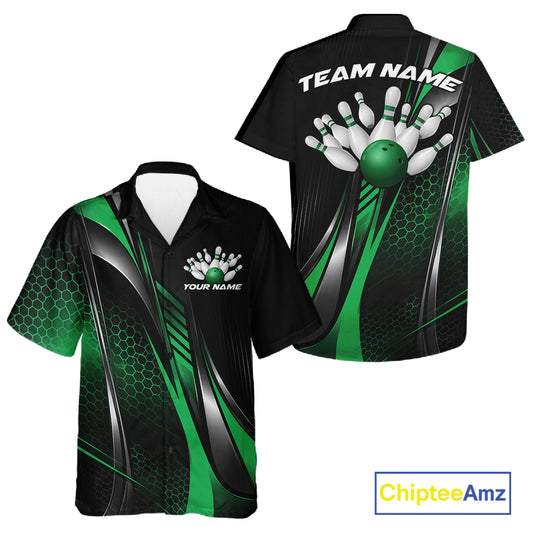 Black And Green Custom Bowling Jersey, Bowling Tournament Men And Women Button Up Shirt Bowler Outfit IPHW12210