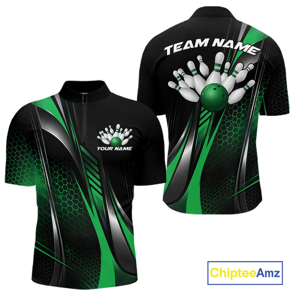 Black And Pink Custom Bowling Jersey, Bowling Tournament Men Quarter Zip Shirt Bowler Outfit IPHW12209
