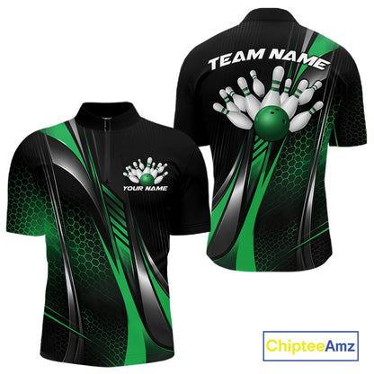 Black And Pink Custom Bowling Jersey, Bowling Tournament Men Quarter Zip Shirt Bowler Outfit IPHW12209