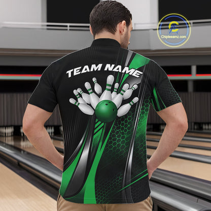 Black And Pink Custom Bowling Jersey, Bowling Tournament Men Quarter Zip Shirt Bowler Outfit IPHW12209