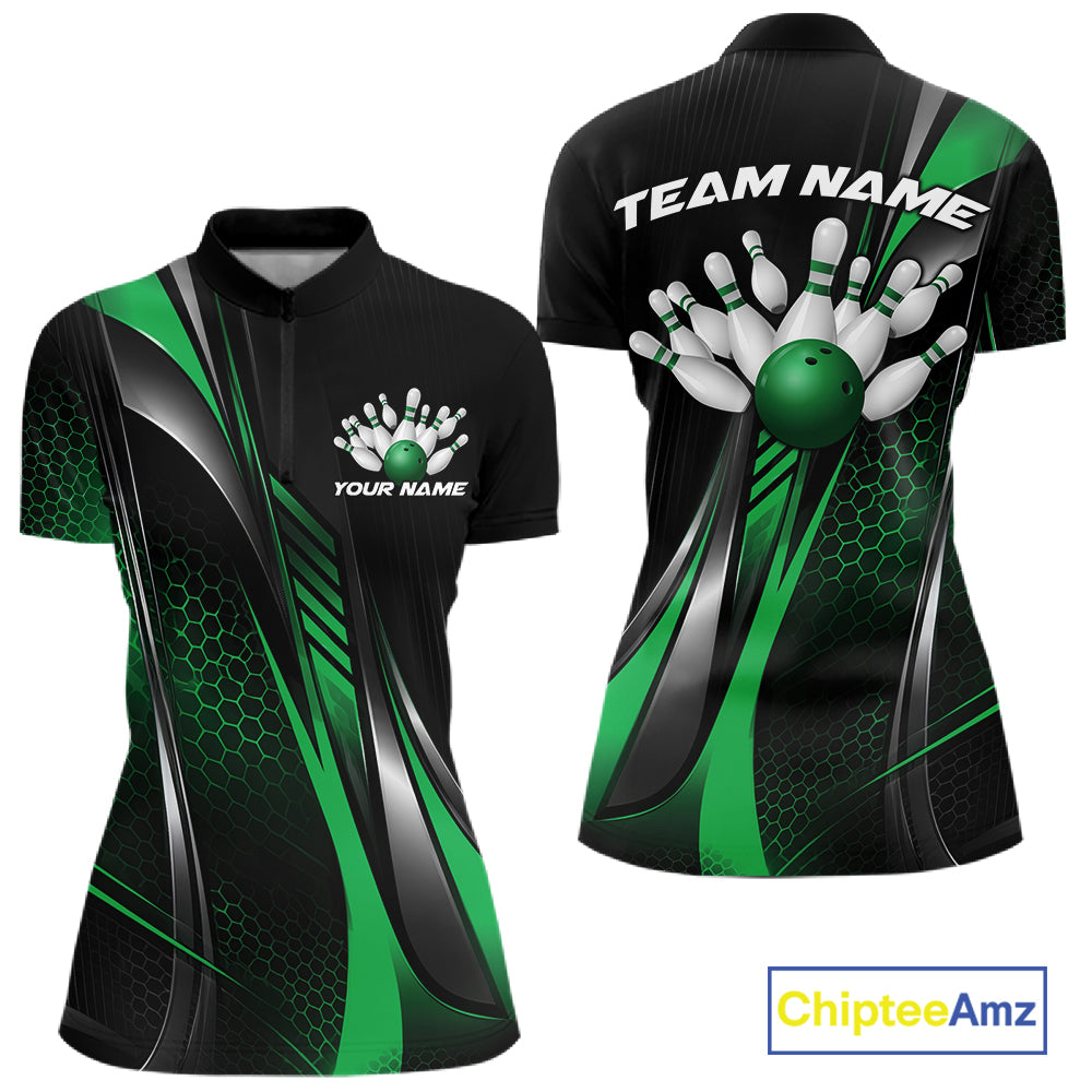 Black And Pink Custom Bowling Jersey, Bowling Tournament Women Quarter-Zip Shirt IPHW12209