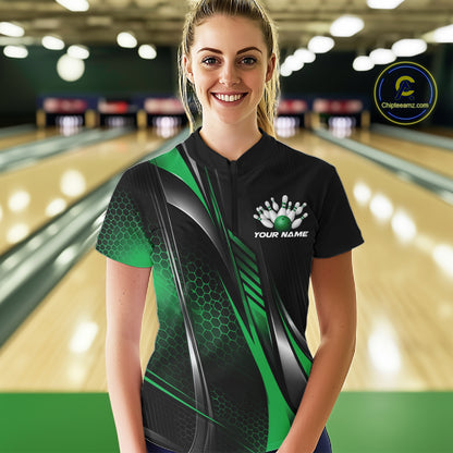 Black And Pink Custom Bowling Jersey, Bowling Tournament Women Quarter-Zip Shirt IPHW12209