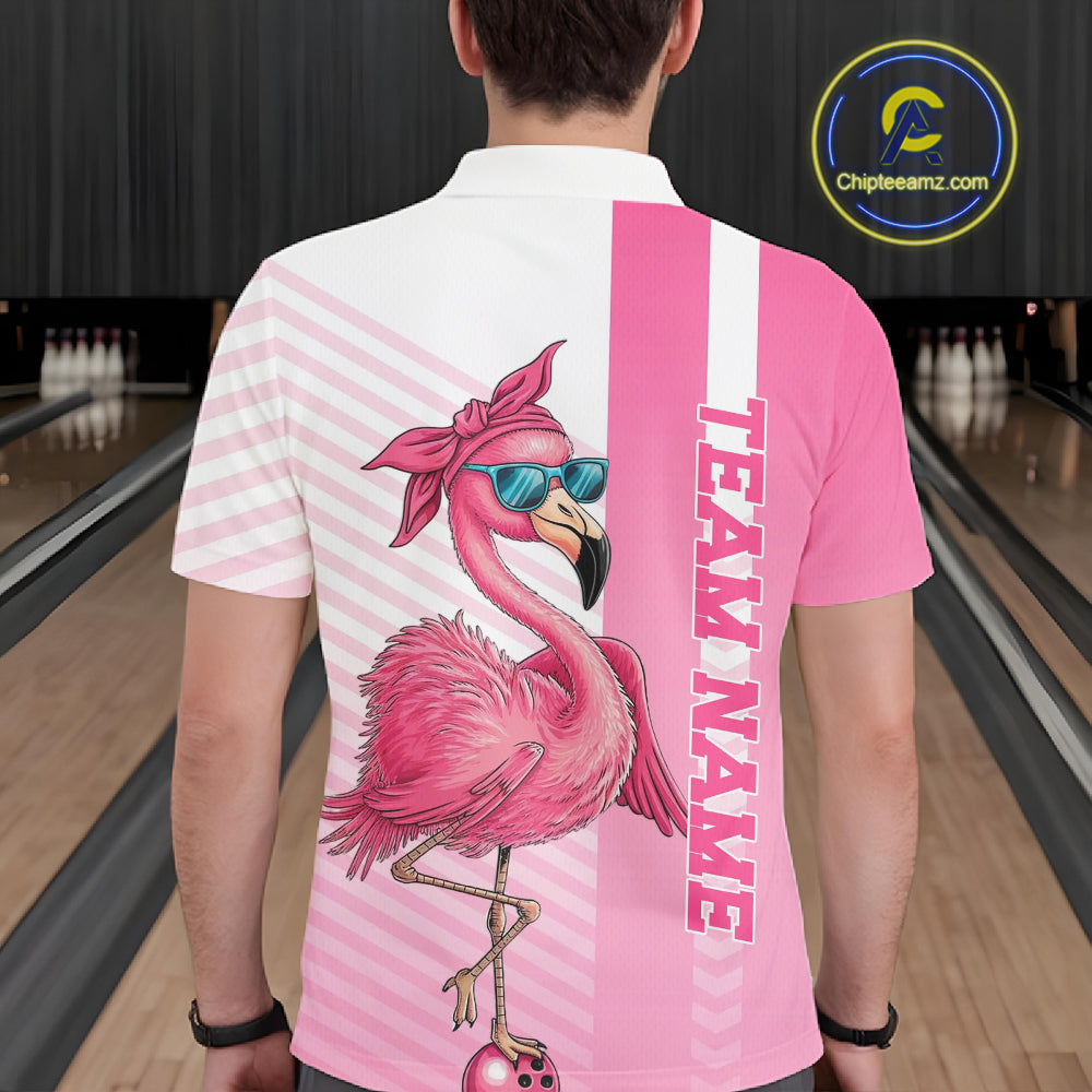 Cute Funny Pink Flamingo Custom Bowling Shirts For Men,  Slay Bowling Team Uniform Outfits IPHW7731