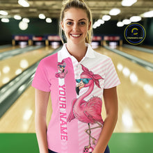 Load image into Gallery viewer, Cute Funny Pink Flamingo Custom Women&#39;s Bowling Shirts, Slay Bowling Team Uniform Outfits IPHW7731