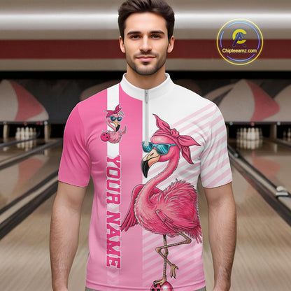 Cute Funny Pink Flamingo Custom Bowling Shirts For Men,  Slay Bowling Team Uniform Outfits IPHW7731
