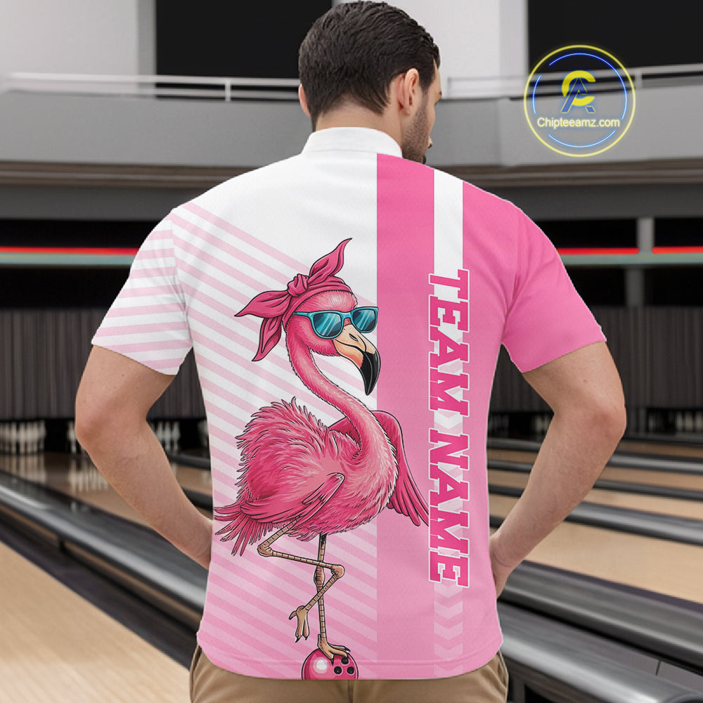 Cute Funny Pink Flamingo Custom Bowling Shirts For Men,  Slay Bowling Team Uniform Outfits IPHW7731