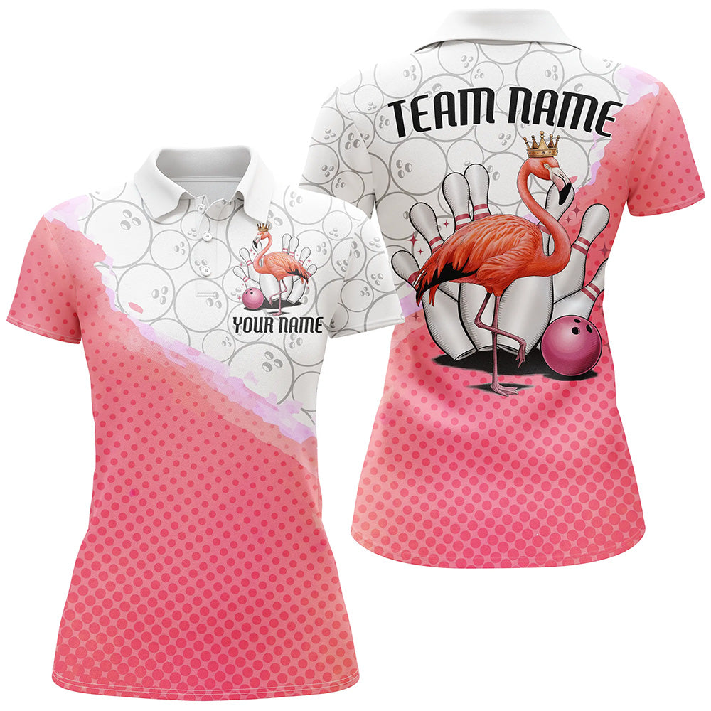 Pink Flamingo Custom Bowling Shirts For Women, Bowling Pattern Bowling Team League Shirt IPHW7733