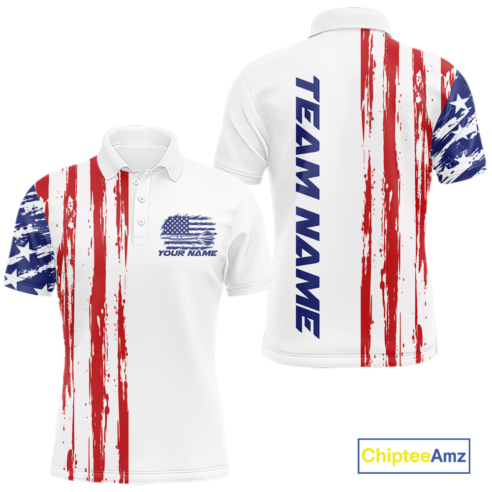 Custom Red White And Blue American Flag Patriotic Dart Team Men Polo Shirt, Dart Jersey IPHW12636