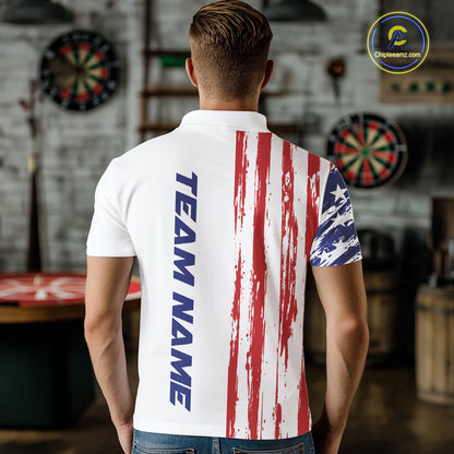 Custom Red White And Blue American Flag Patriotic Dart Team Men Polo Shirt, Dart Jersey IPHW12636