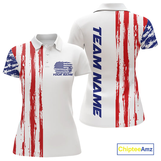Custom Red White And Blue American Flag Patriotic Dart Team Women Polo Shirt, Dart Jersey IPHW12636