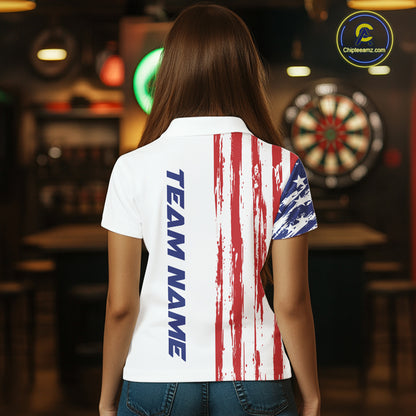 Custom Red White And Blue American Flag Patriotic Dart Team Women Polo Shirt, Dart Jersey IPHW12636