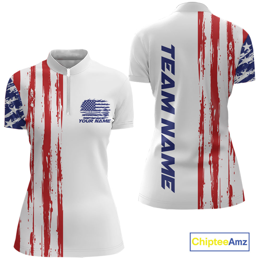Custom Red White And Blue American Patriotic Dart Women Quarter-Zip Shirt, Dart Jersey IPHW12636