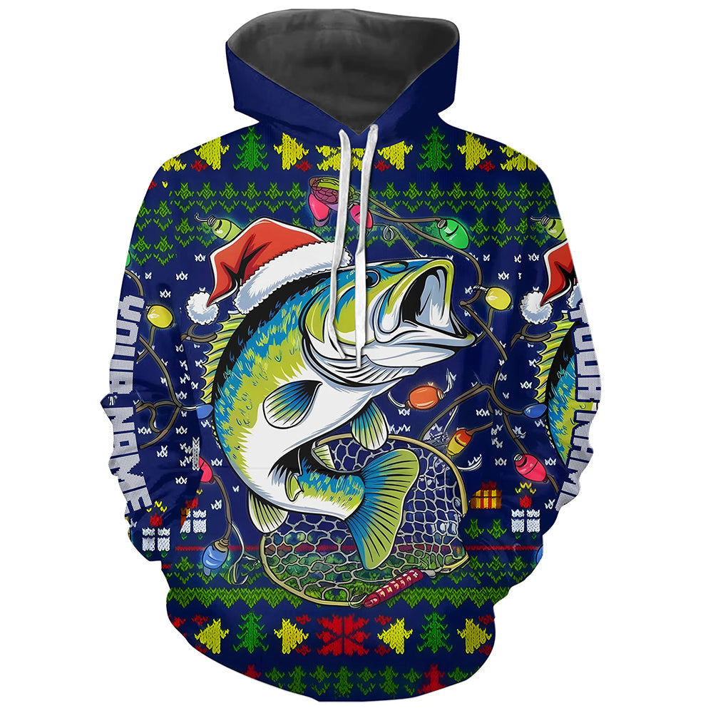 Custom Christmas Ugly Sweater Pattern Largemouth Bass Fishing Shirts, Christmas Fishing Gifts IPHW7968