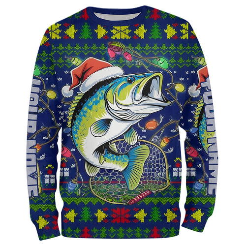 Custom Christmas Ugly Sweater Pattern Largemouth Bass Fishing Shirts, Christmas Fishing Gifts IPHW7968