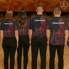 Load image into Gallery viewer, Custom Black And Red Orange Tribal Flame Bowling Ball Bowling Team Shirts, Polynesian Bowling Tournament Shirt IPHW10496
