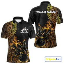 Load image into Gallery viewer, Custom Black And Yellow Tribal Flame Bowling Ball Bowling Team Shirts, Polynesian Bowling Tournament Shirt IPHW10497