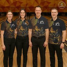 Load image into Gallery viewer, Custom Black And Yellow Tribal Flame Bowling Ball Bowling Team Shirts, Polynesian Bowling Tournament Shirt IPHW10497