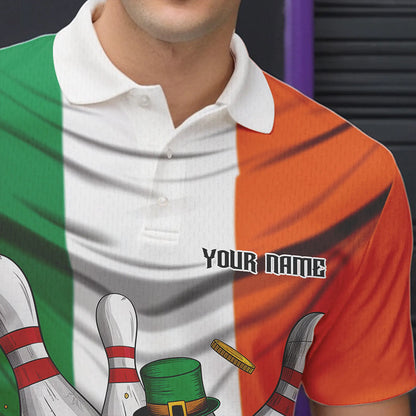 Custom Irish Flag St Patricks Day Bowling Polo Team Shirts For Men, Skull Leprechaun Bowling IPHW8588