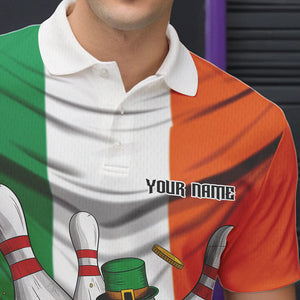Custom Irish Flag St Patricks Day Bowling Polo Team Shirts For Men, Skull Leprechaun Bowling IPHW8588
