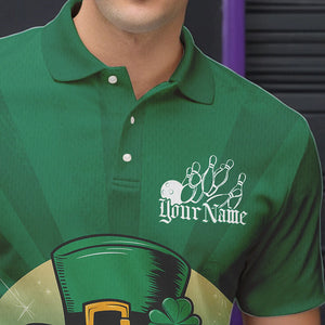 Custom Green Skull St Patricks Day Bowling Polo Shirt For Men, Lucky Bowling Tournament Shirt IPHW8591