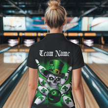 Load image into Gallery viewer, Custom Black And Green Lucky Clover St Patricks Skull Bowling Team Womens Quarter-Zip Shirt IPHW8593