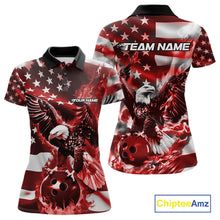 Load image into Gallery viewer, Custom Red Flaming American Flag Eagle Bowling Team Women Shirt, Patriotic Bowlers Outfit IPHW10779