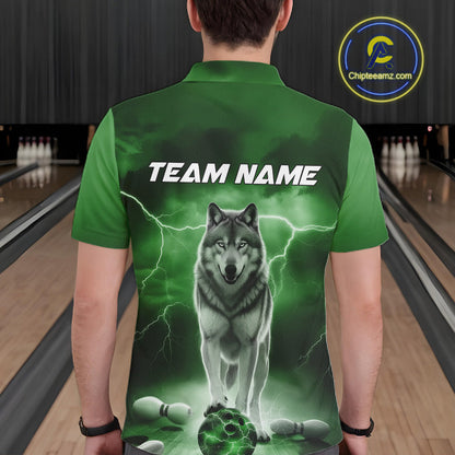 Custom Green Ligtning Wolf Bowling Team League Shirts For Men, Bowler Outfits IPHW10787
