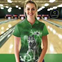 Load image into Gallery viewer, Custom Green Ligtning Wolf Bowling Team League Shirts For Women, Bowler Outfits IPHW10787