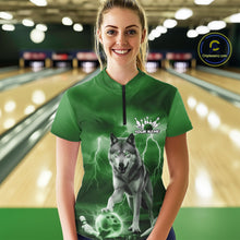 Load image into Gallery viewer, Custom Green Ligtning Wolf Bowling Team League Shirts For Women, Bowler Outfits IPHW10787