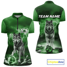 Load image into Gallery viewer, Custom Green Ligtning Wolf Bowling Team League Shirts For Women, Bowler Outfits IPHW10787