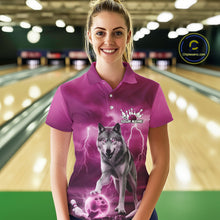 Load image into Gallery viewer, Custom Pink Ligtning Wolf Bowling Team League Shirts For Women, Bowler Outfits IPHW10788