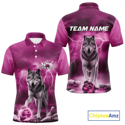 Custom Pink Ligtning Wolf Bowling Team League Shirts For Men, Bowler Outfits IPHW10788