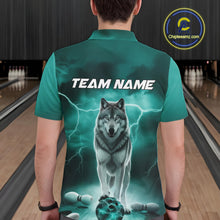 Load image into Gallery viewer, Custom Teal Blue Ligtning Wolf Bowling Team League Shirts For Men, Bowler Outfits IPHW10789