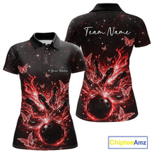Load image into Gallery viewer, Custom Red Galaxy Butterfly Bowling Women Polo Shirt, Flame Bowling Team Jerseys IPHW11008