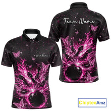 Load image into Gallery viewer, Custom Pink Galaxy Butterfly Bowling Men Polo Shirt, Flame Bowling Team Jerseys IPHW11010