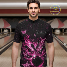 Load image into Gallery viewer, Custom Pink Galaxy Butterfly Bowling Men Quarter-Zip Shirt, Flame Bowling Team Jerseys IPHW11010