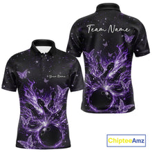 Load image into Gallery viewer, Custom Purple Galaxy Butterfly Bowling Men Polo Shirt, Flame Bowling Team Jerseys IPHW11011