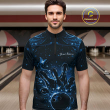 Load image into Gallery viewer, Custom Dreamy Blue Butterfly Men Bowling Quarter-Zip Shirt, Bowling Team Outfit IPHW11018