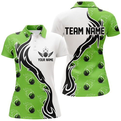 Custom Bowling Shirts For Women, Flame Bowling Ball Shirt Bowling Jerseys | Green IPHW6945