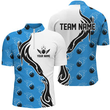 Load image into Gallery viewer, Custom Bowling Shirts For Men With Team Name, Flame Bowling Ball Shirt Bowling Jerseys | Blue IPHW6955