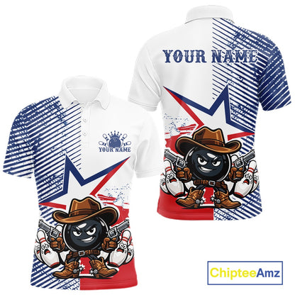 Custom Funny Texas Cowboy Bowling Men Polo Shirt, Texas Flag Bowling League Shirt IPHW11639