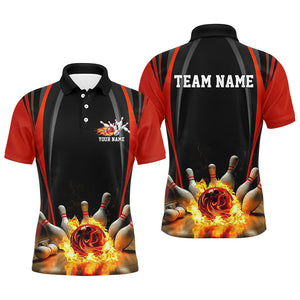 Black And Red Bowling Jersey Custom Flame Bowling Shirts For Men, Bowling Team Uniform IPHW7509