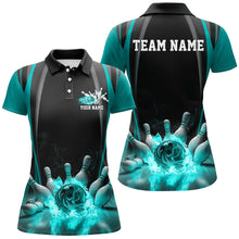 Load image into Gallery viewer, Black And Blue Bowling Jersey Custom Flame Bowling Shirts For Women, Bowling Team Uniform IPHW7511