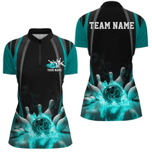 Load image into Gallery viewer, Black And Blue Bowling Jersey Custom Flame Bowling Shirts For Women, Bowling Team Uniform IPHW7511