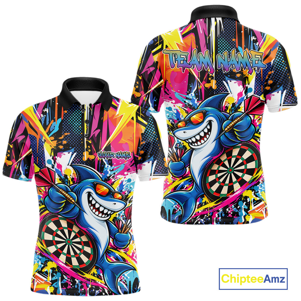 Custom Colorful Shark Dart Men Polo Shirt, Funny Graffiti Dart Team Jersey IPHW12637