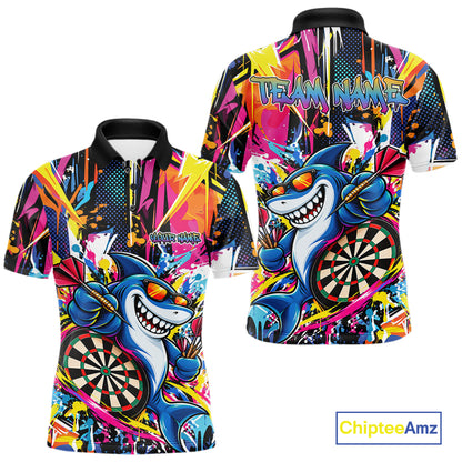 Custom Colorful Shark Dart Men Polo Shirt, Funny Graffiti Dart Team Jersey IPHW12637