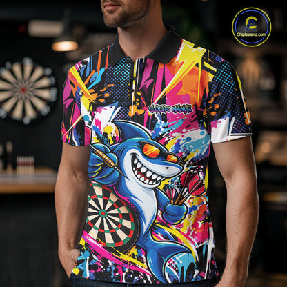 Custom Colorful Shark Dart Men Polo Shirt, Funny Graffiti Dart Team Jersey IPHW12637